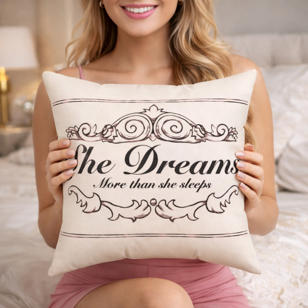 Soft Dreams Aesthetic Pillow โ Romantic, Cozy Home Accent