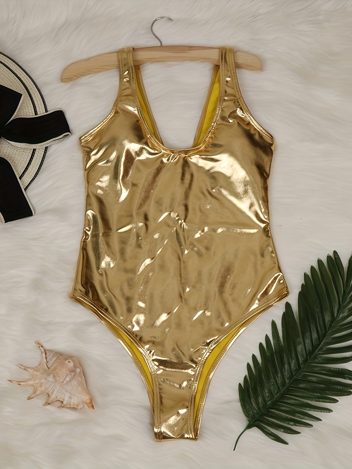 Vibrant Golden Metallic One-Piece Swimsuit - Image 13